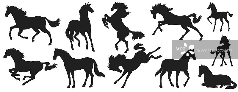 奔跑的马剪影图片素材