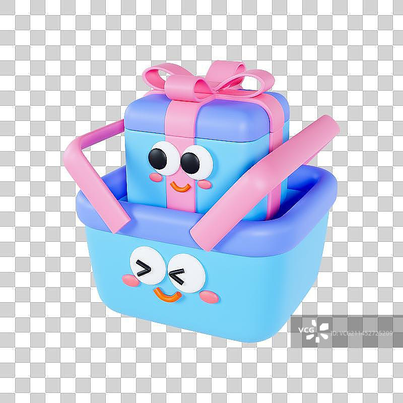 3D立体可爱表情购物篮礼盒元素图片素材