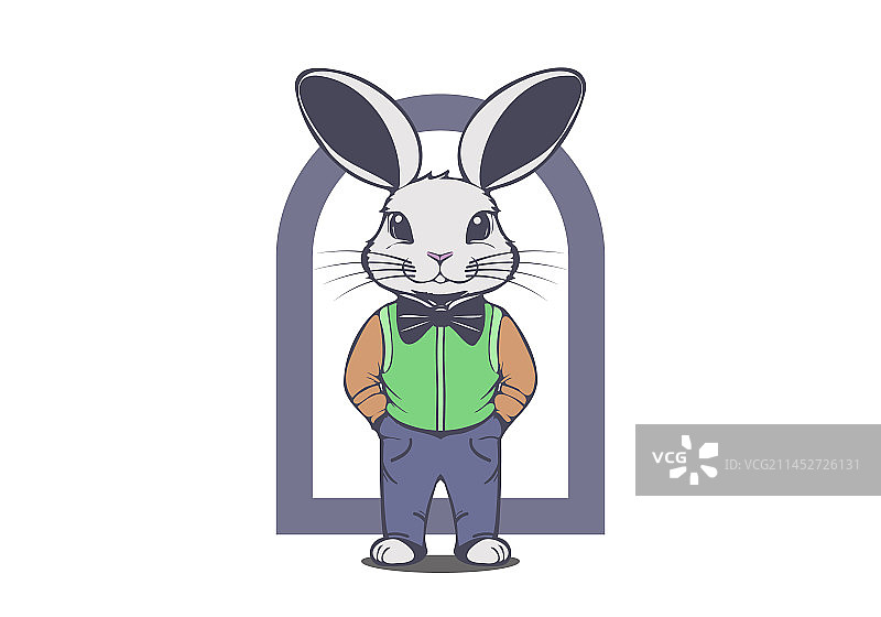 穿着裤子和背心的可爱时尚兔子，复活节童话图片素材