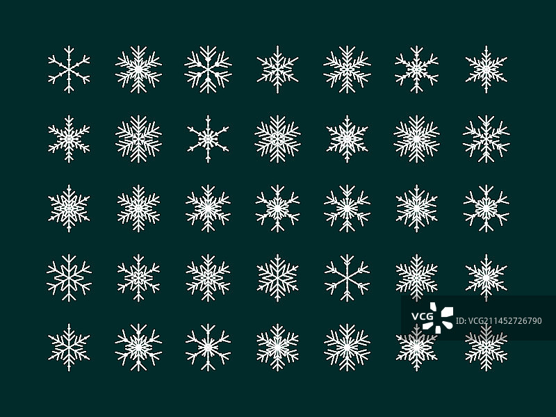 黑色背景上的不同雪花图标集合图片素材