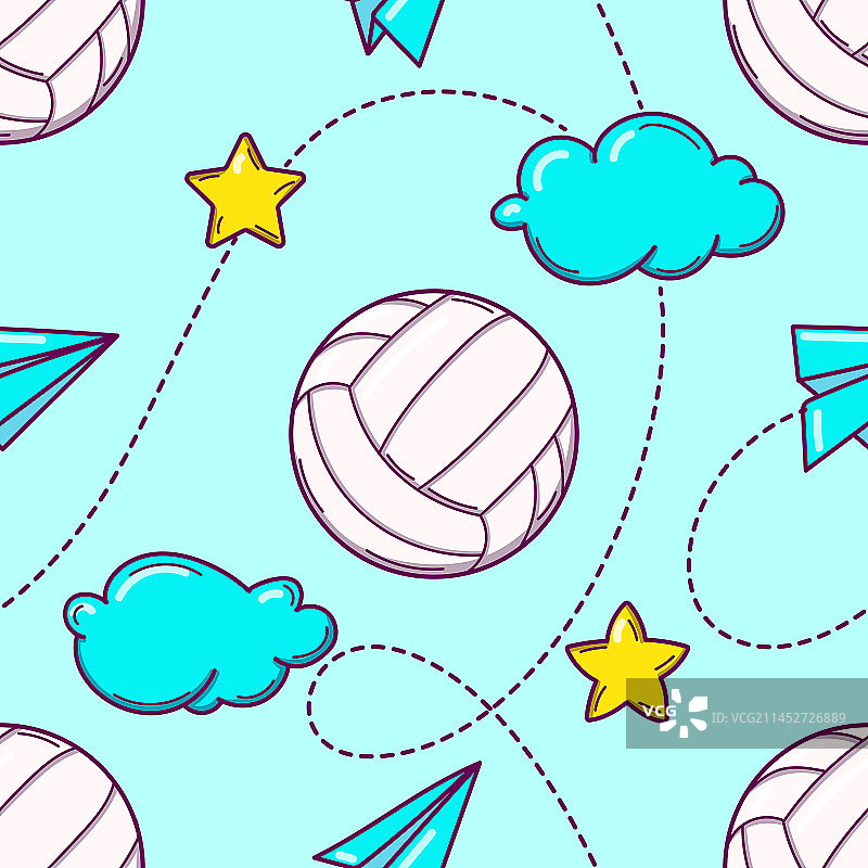 排球涂鸦风格无缝图案图片素材