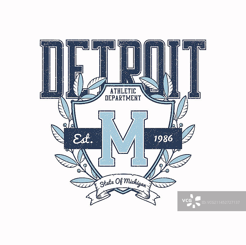 底特律密歇根大学校徽T恤图片素材