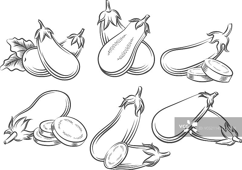 茄子黑色单色标志集图片素材
