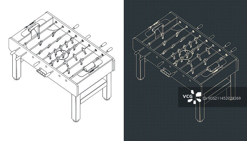 2.5D经典桌上足球台蓝图图片素材