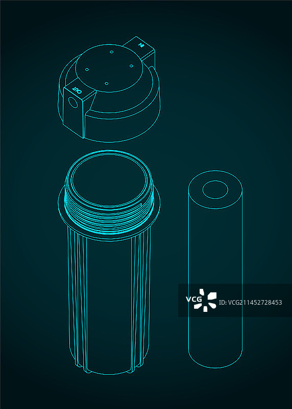 预过滤碗和碳过滤器蓝图图片素材