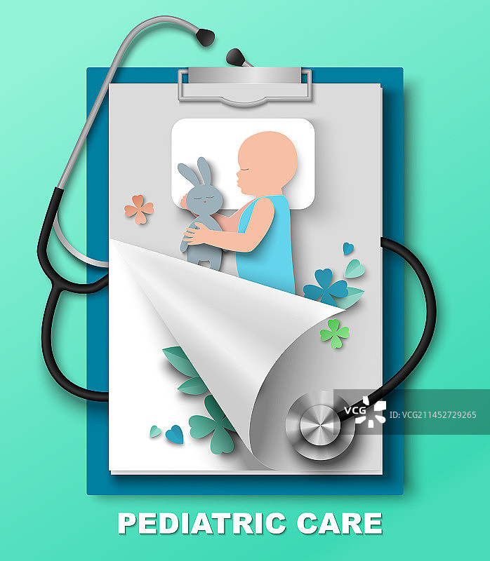 儿科护理剪纸3D工艺海报图片素材