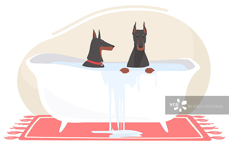 两只可爱的小狗卡通洗澡图片素材