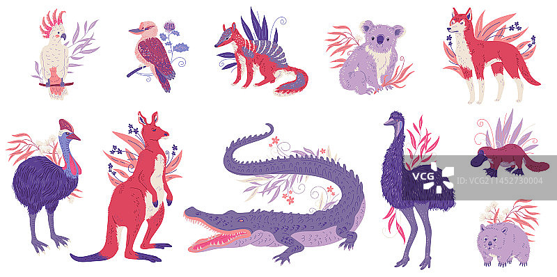 澳大利亚特色动物角色扁平化设计图片素材