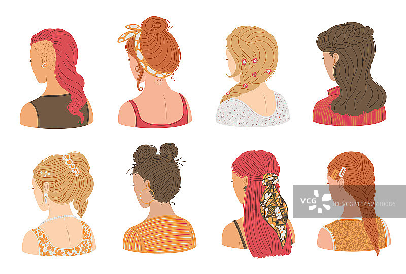 一组具有各种优雅发型的女性图片素材