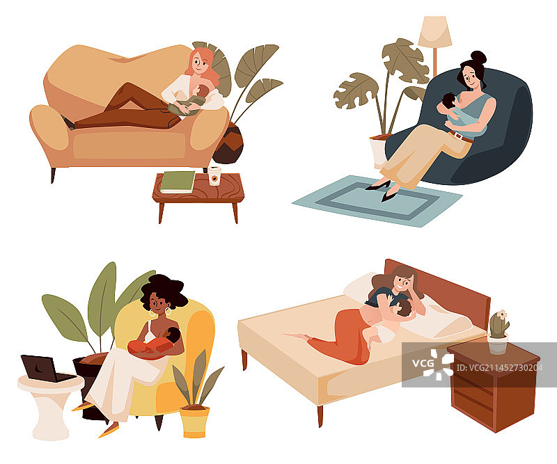 母亲哺乳婴儿场景图片素材