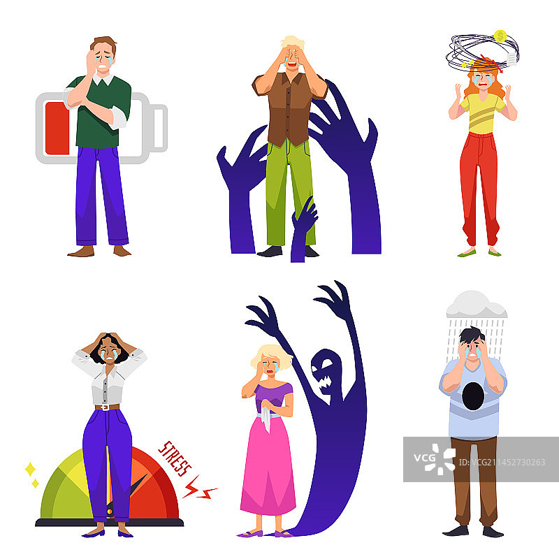 一组因各种原因哭泣的人图片素材