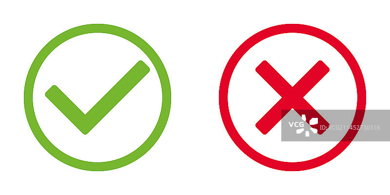 圆形中的绿色勾号和红色叉号图片素材
