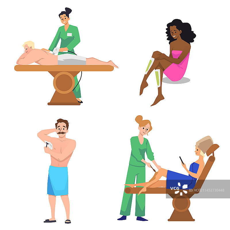 人们进行脱毛程序扁平化设计图片素材