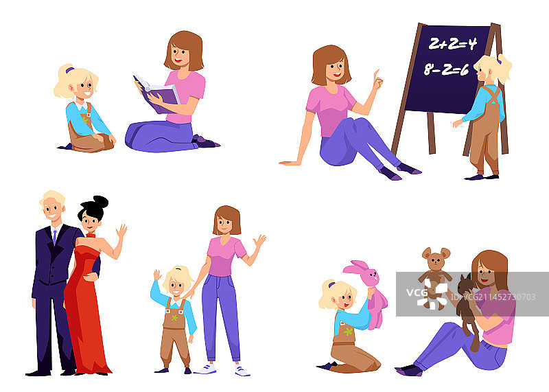 扁平风格的保姆与儿童图片素材