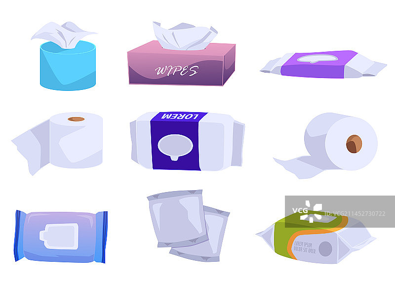 各种湿巾和干巾洗漱用品套装图片素材