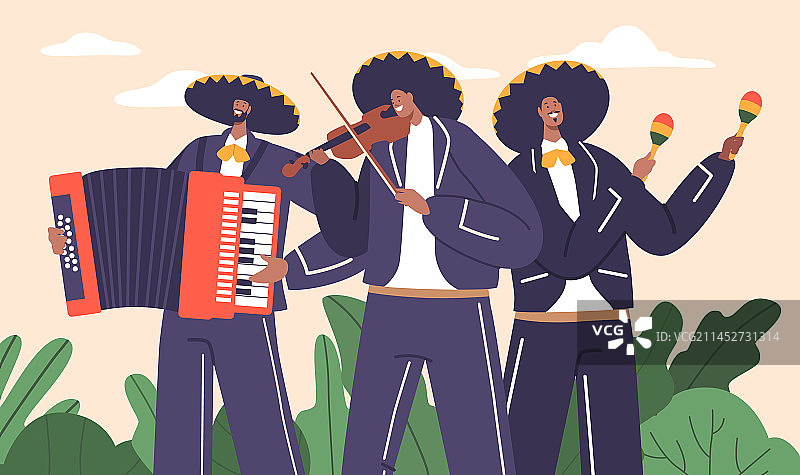 充满活力的墨西哥流浪乐队表演角色图片素材