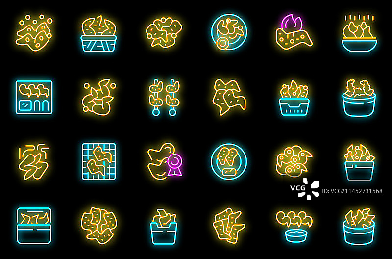 炸鸡翅图标霓虹灯套装图片素材