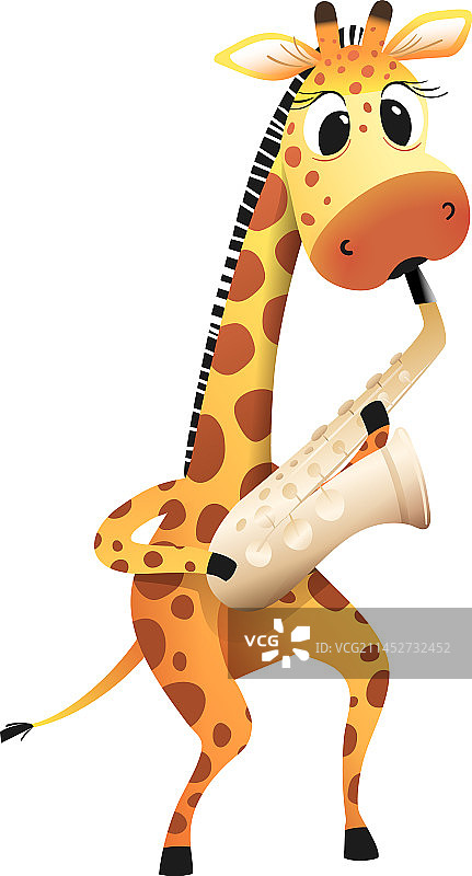 可爱的长颈鹿演奏萨克斯管乐器图片素材