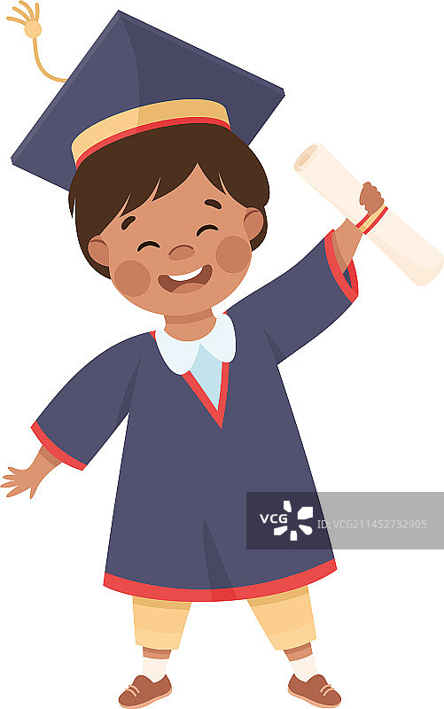 快乐的男孩毕业典礼，身穿蓝色礼服图片素材