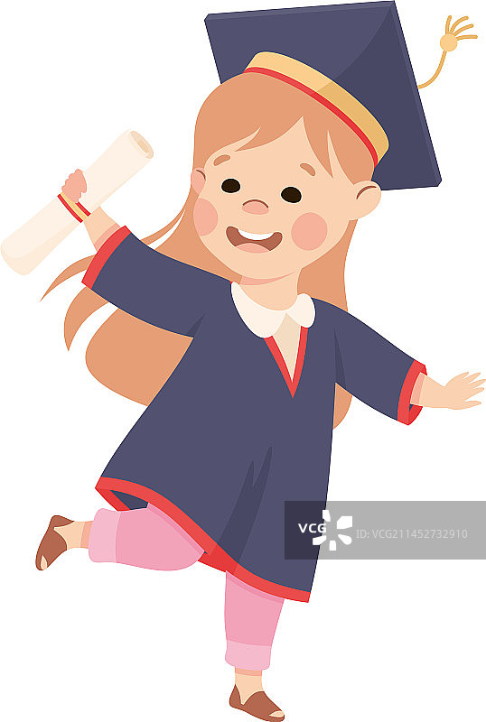 快乐的毕业女孩穿着蓝色礼服图片素材