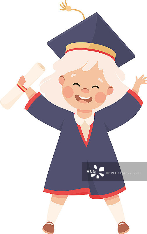 快乐的毕业女孩穿着蓝色礼服图片素材