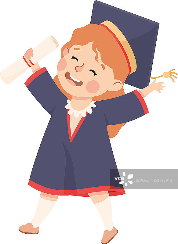 快乐的毕业女孩穿着蓝色礼服图片素材