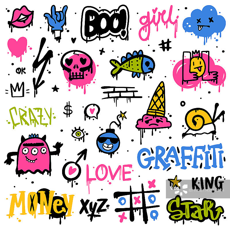 作为街头墙绘艺术的涂鸦元素图片素材
