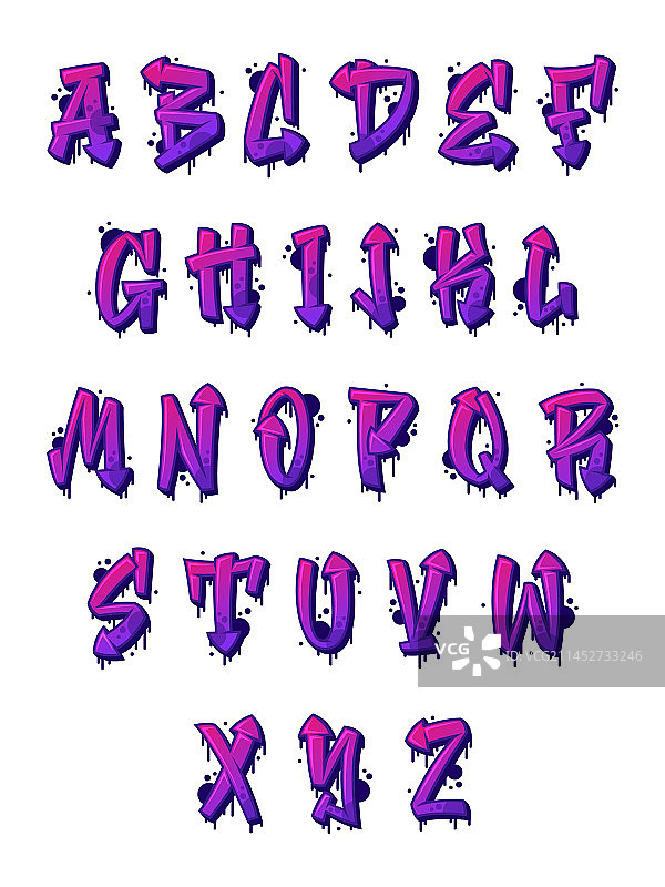 紫色涂鸦字母表大写字体图片素材