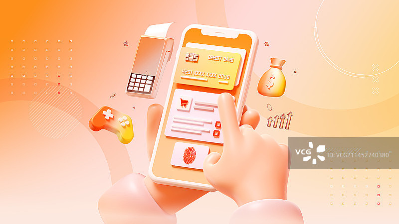 3D渲染手机银行金融理财主题插画图片素材