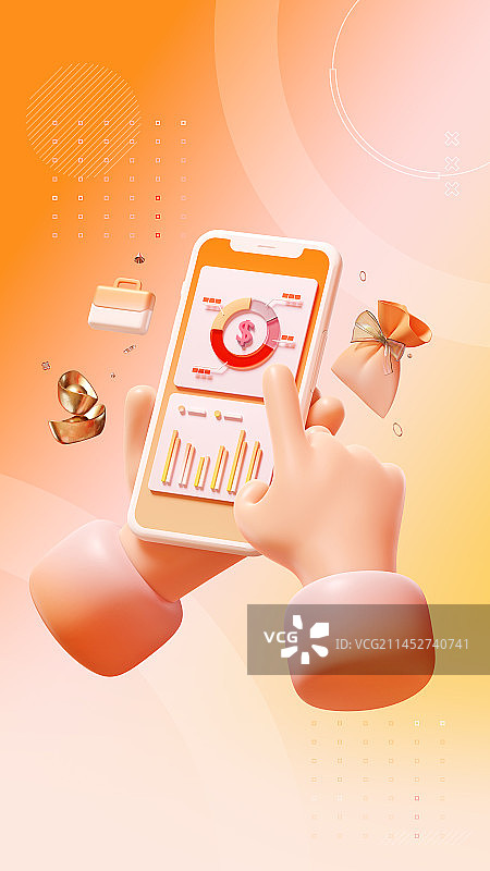 3D渲染手机银行金融理财主题插画图片素材