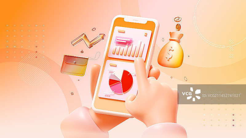 3D渲染手机银行金融理财主题插画图片素材
