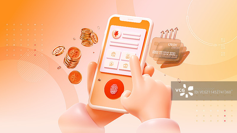 3D渲染手机银行金融理财主题插画图片素材