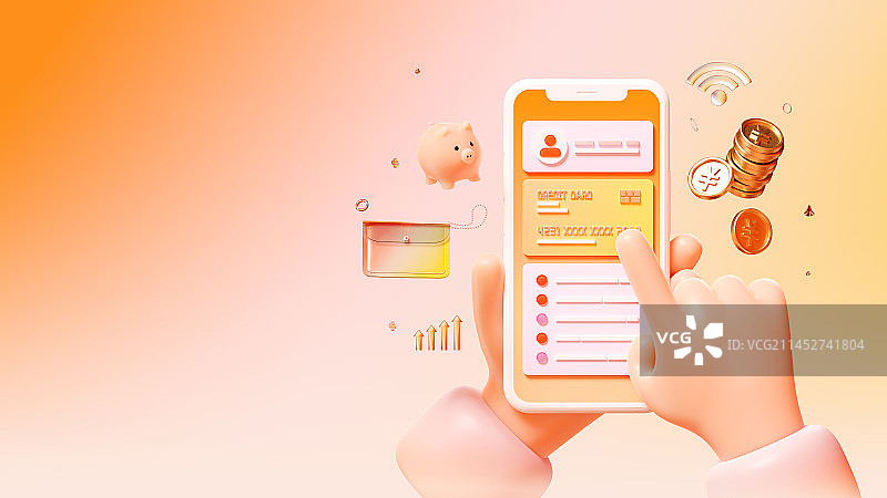 3D渲染手机银行金融理财主题插画图片素材