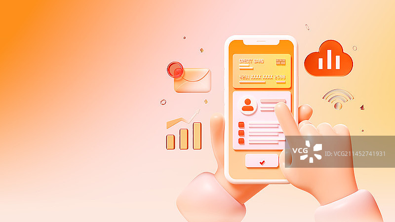 3D渲染手机银行金融理财主题插画图片素材