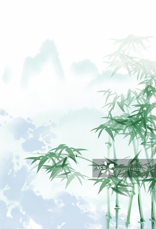 中国传统中国风抽象竹子水墨画山峰图片素材