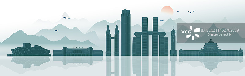 山水国风重庆城市地标建筑矢量剪影插画海报图片素材