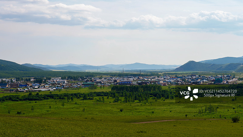 内蒙古呼伦贝尔市恩和俄罗斯族民族乡小镇风光图片素材