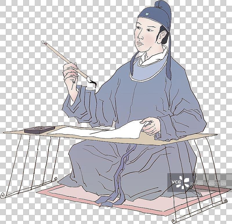 坐在桌前书写毛笔字的古代唐朝诗人李白人物元素图片素材
