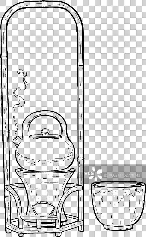 木质复古茶壶茶杯图片素材