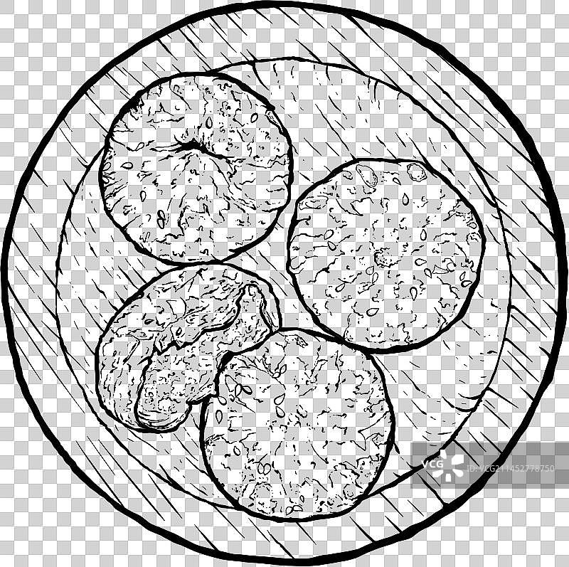 黄山特产黄山烧饼黑白手绘线稿图片素材