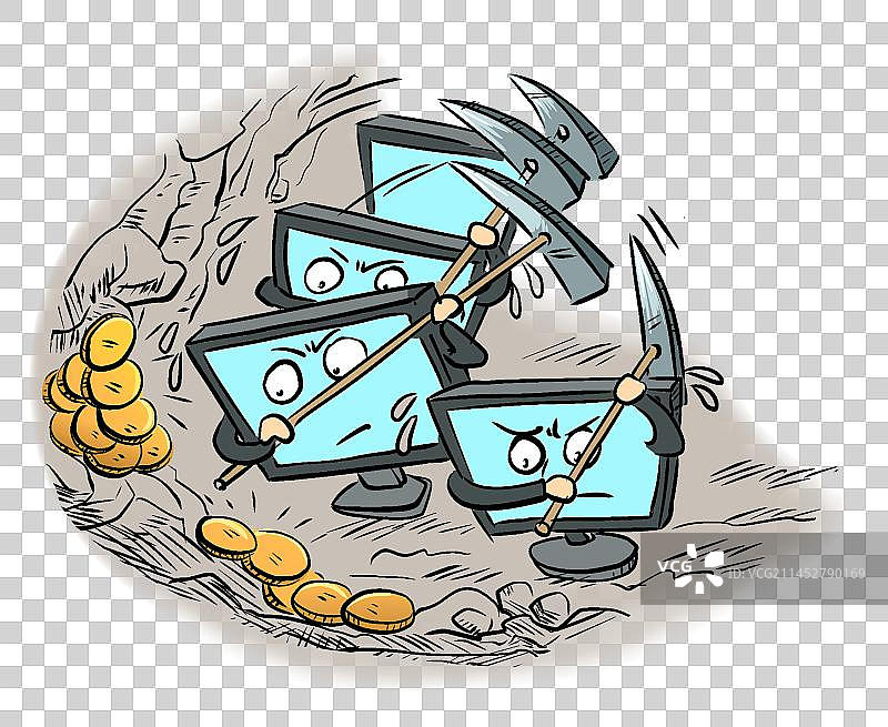电脑在挖金矿图片素材