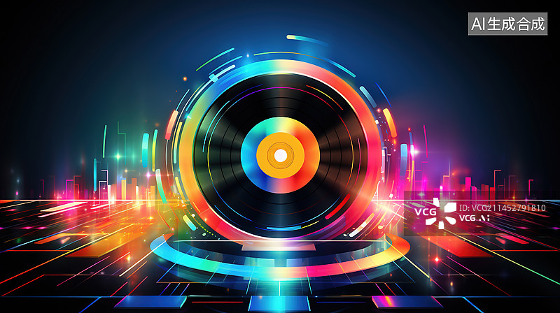 【AI数字艺术】音乐主题缤纷音乐音符黑胶唱片图片素材