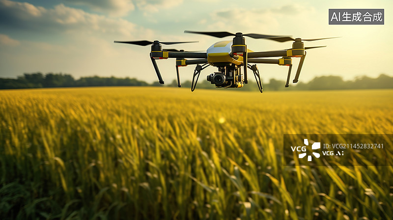 【AI数字艺术】无人机喷雾器飞过玉米地。智慧农业与精准农业图片素材