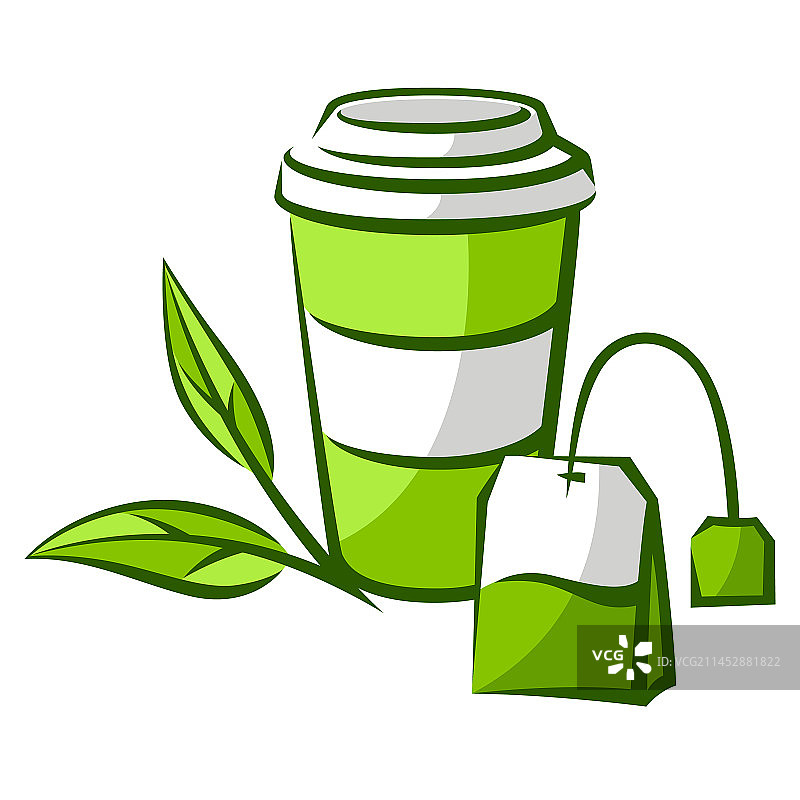 一杯绿茶和茶包图片素材