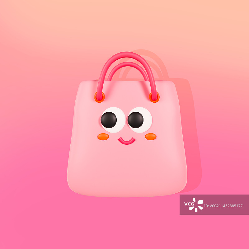 3D立体可爱表情购物袋包装袋插图图片素材