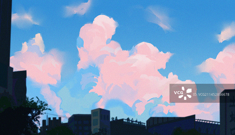 唯美天空插画图片素材