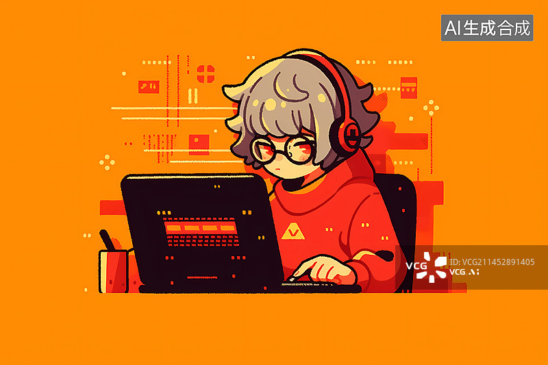 【AI数字艺术】国际程序员日，程序员在电脑前编程代码开发插画图片素材
