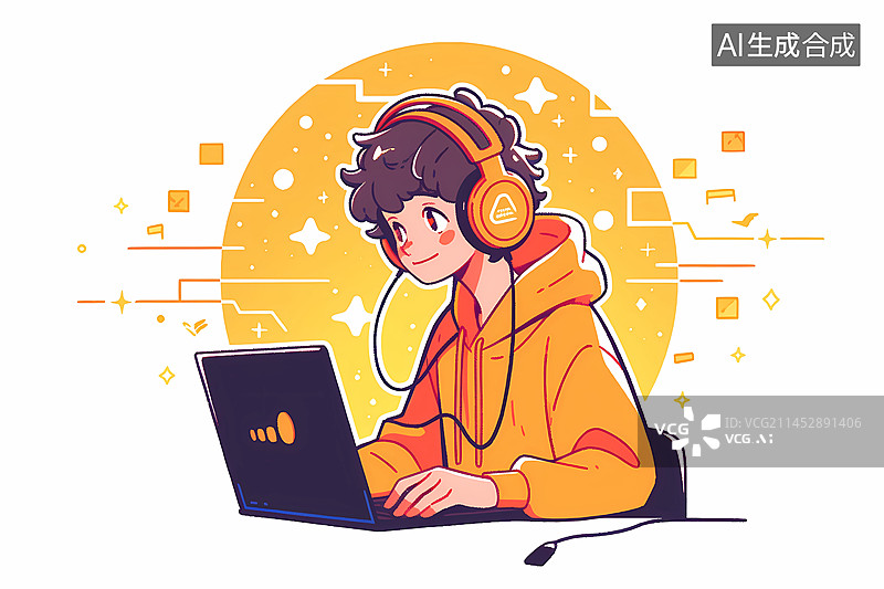 【AI数字艺术】国际程序员日，程序员在电脑前编程代码开发插画图片素材