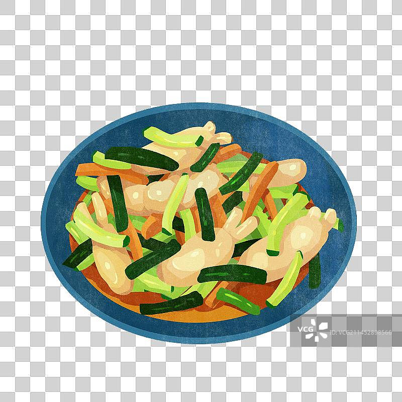 卡通浙江浙菜系三丝拌蛏插画图片素材