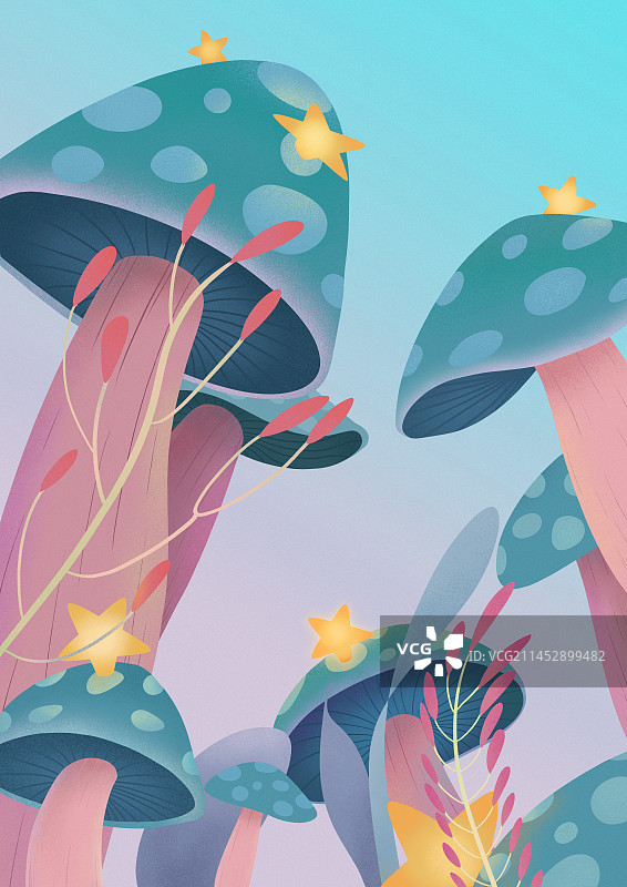 落满星星的蘑菇丛图片素材